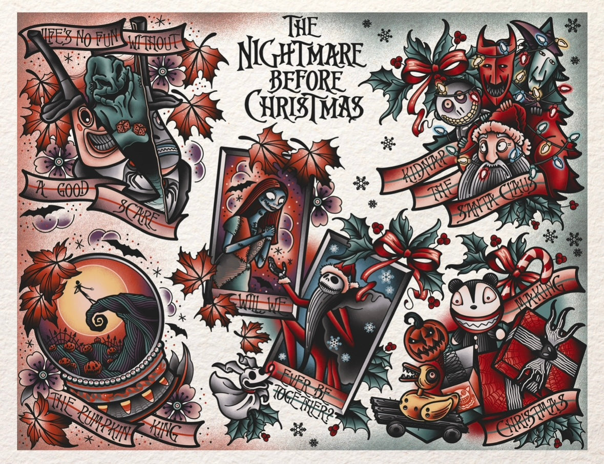 “The Nightmare Before Christmas” Inspired Tattoo Flash Print