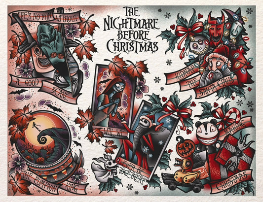 “The Nightmare Before Christmas” Inspired Tattoo Flash Print