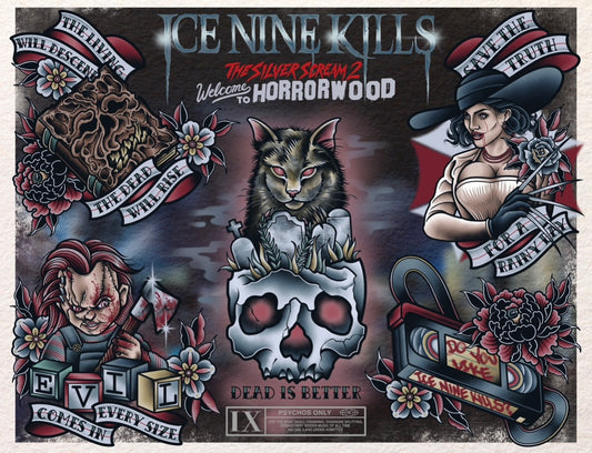 “The Silver Scream 2” by Ice Nine Kills Tattoo Flash Sheet