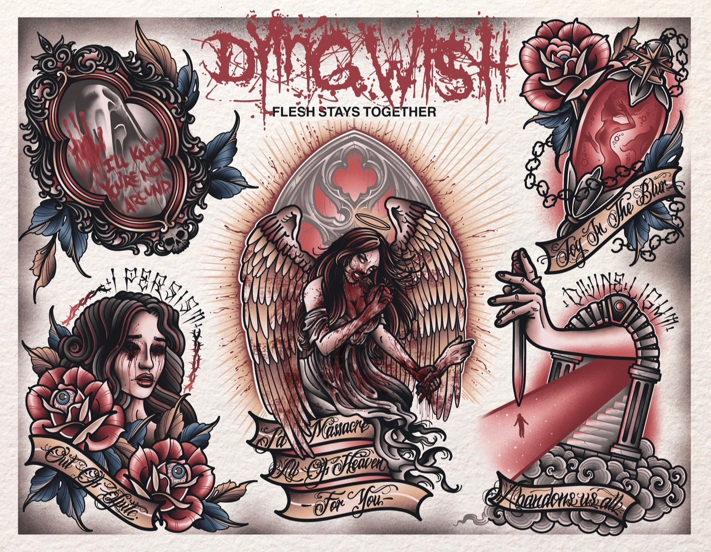 "Flesh Stays Together" by Dying Wish Tattoo Flash Sheet