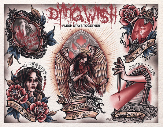 "Flesh Stays Together" by Dying Wish Tattoo Flash Sheet