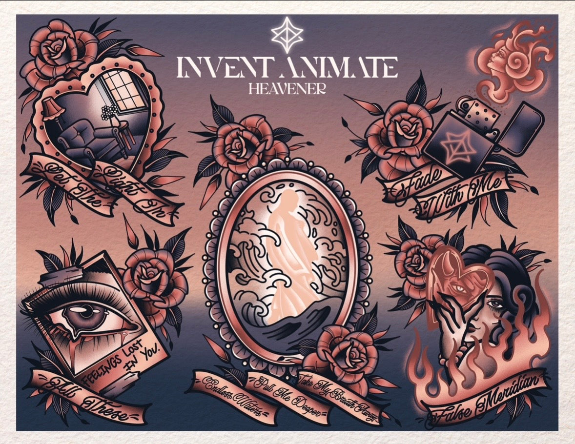"Heavener" by Invent Animate Tattoo Flash Sheet